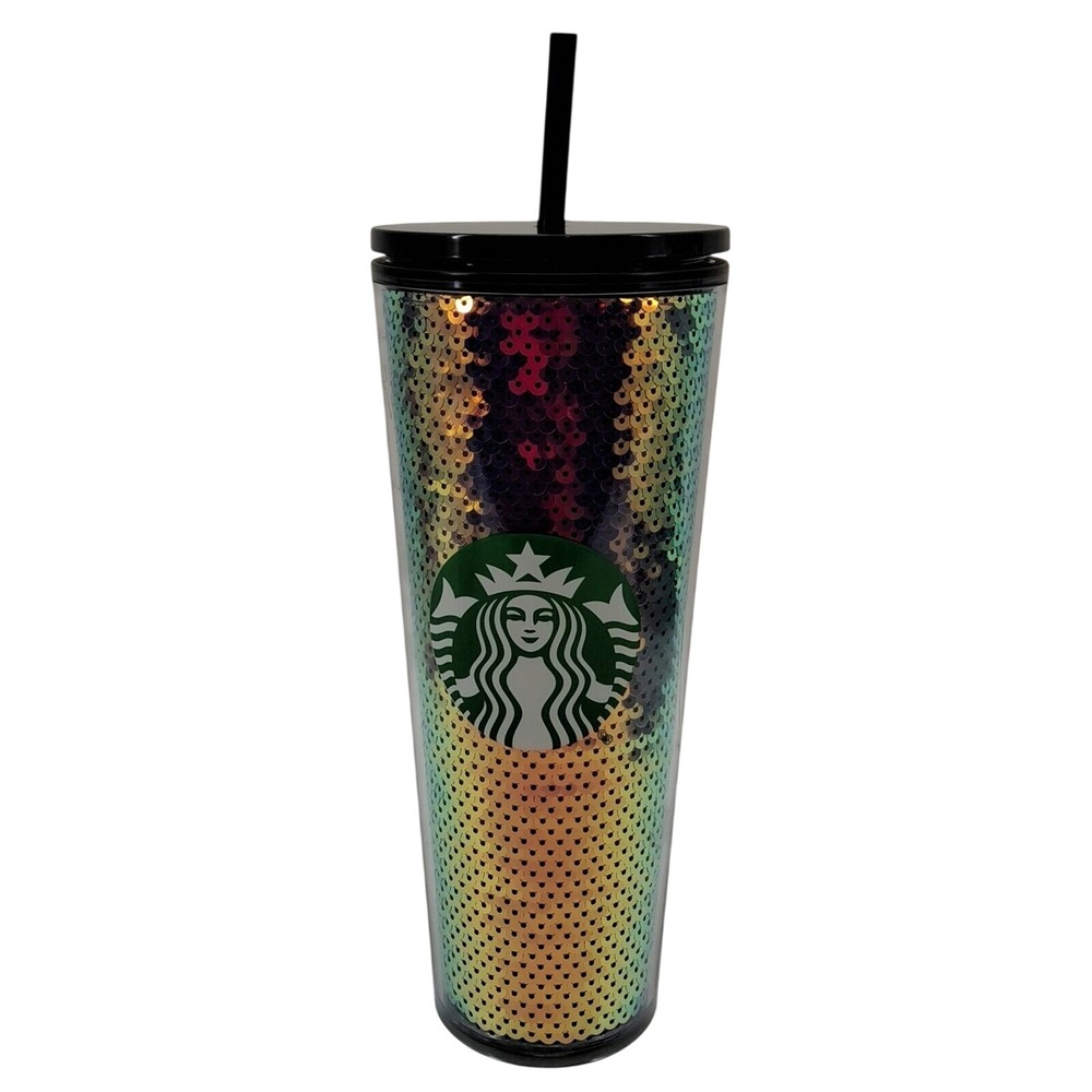 NEW Starbucks Holiday 2020 Rainbow Sequin Cold Cup Tumbler W/Straw Venti 24oz